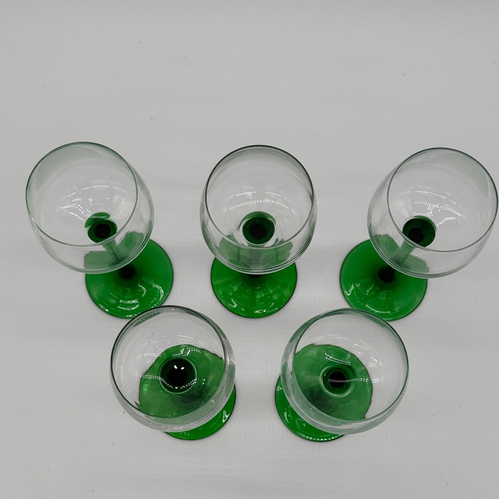 1950s Crystal d'Arques Verrier Luminarc France Green Stem Wine Glasses Set of 5 - Picture 4 of 5